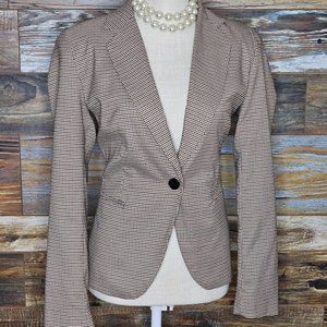 Zara Brown Houndstooth Working Cuffs Blazer Jacket Size 8 *EXCELLENT*